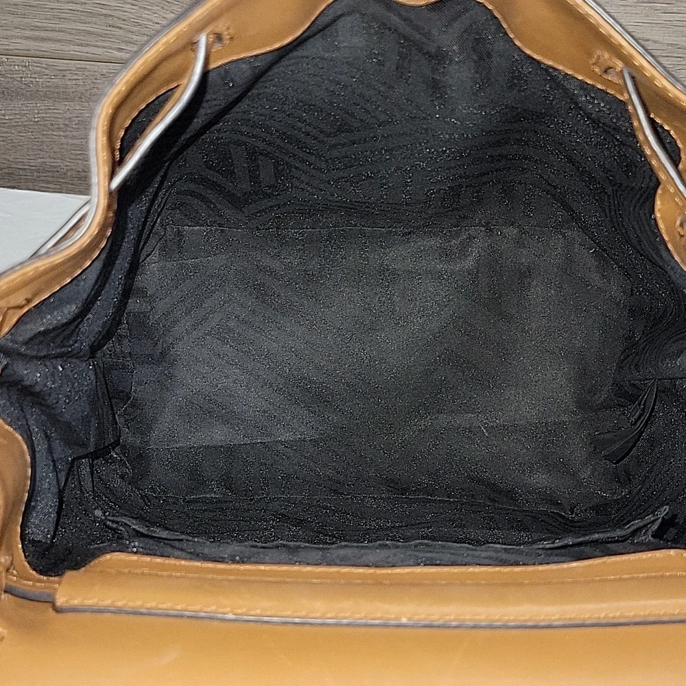 Rebecca Minkoff Tan Leather Backpack with Multicolor Tassels